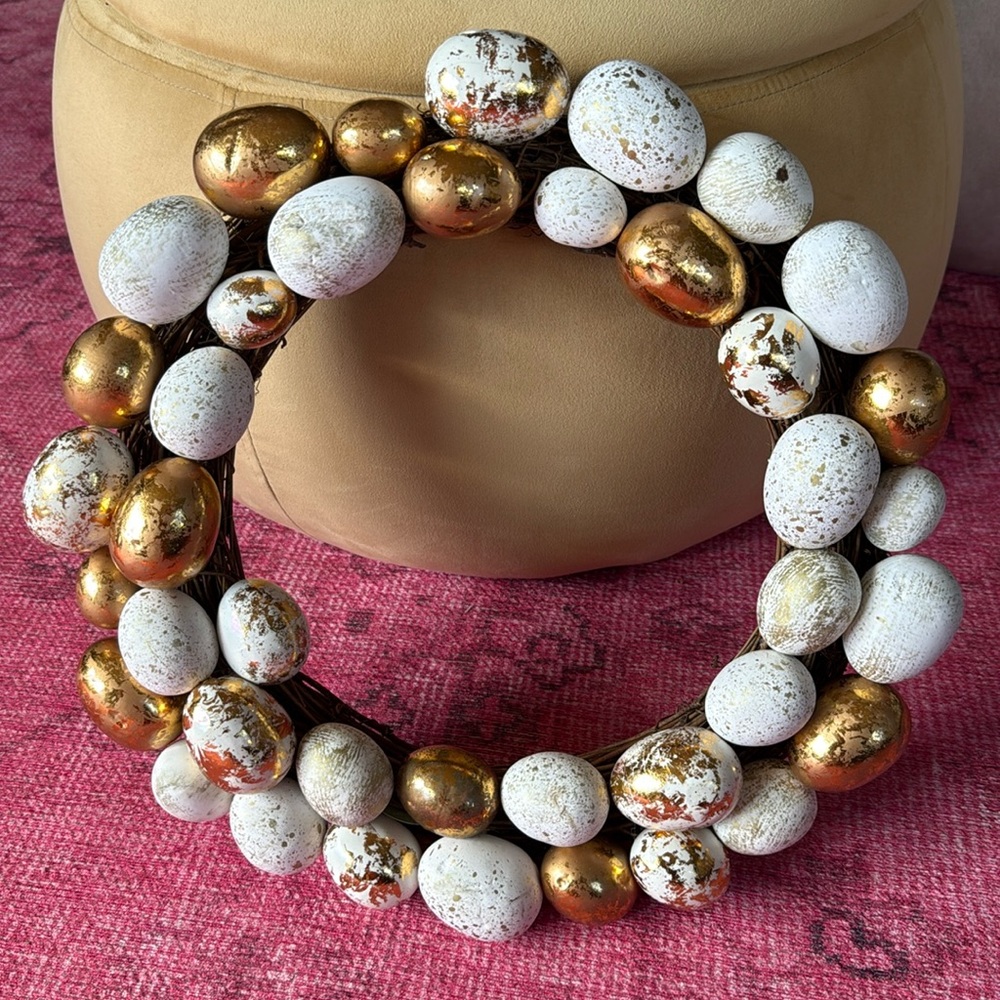 Pier 1 Grapevine Ivory Golden Egg Wreath